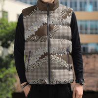 Brown Hawaii Tiare and Shell Lei Sleeveless Puffer Jacket Hawaiian Palaka Luxury Vibes - Polynesian Pride