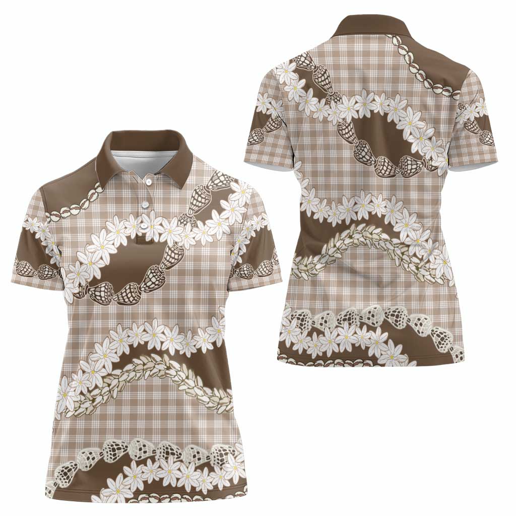 Brown Hawaii Tiare and Shell Lei Women Polo Shirt Hawaiian Palaka Luxury Vibes - Polynesian Pride