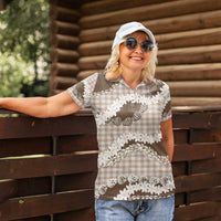 Brown Hawaii Tiare and Shell Lei Women Polo Shirt Hawaiian Palaka Luxury Vibes - Polynesian Pride