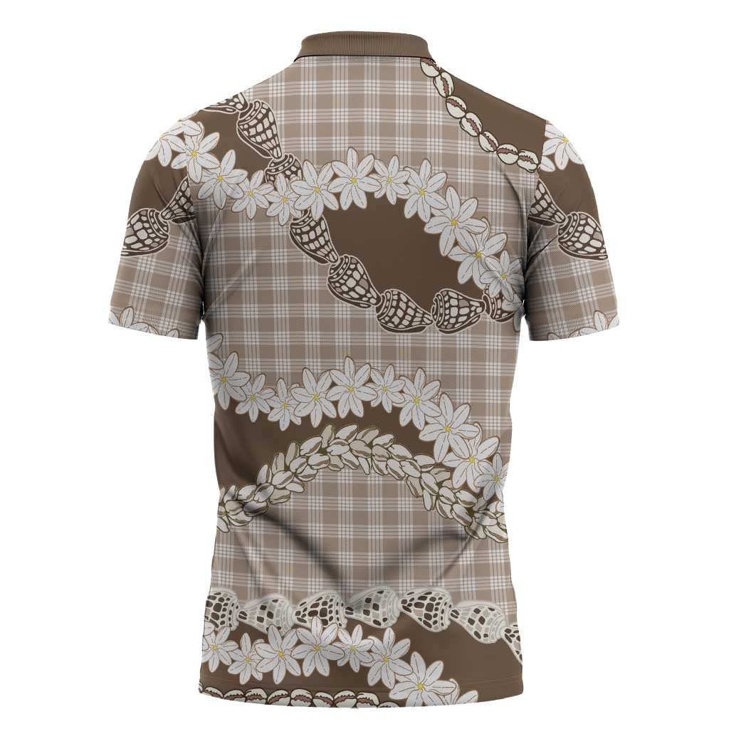 Brown Hawaii Tiare and Shell Lei Zipper Polo Shirt Hawaiian Palaka Luxury Vibes - Polynesian Pride