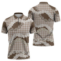 Brown Hawaii Tiare and Shell Lei Zipper Polo Shirt Hawaiian Palaka Luxury Vibes - Polynesian Pride