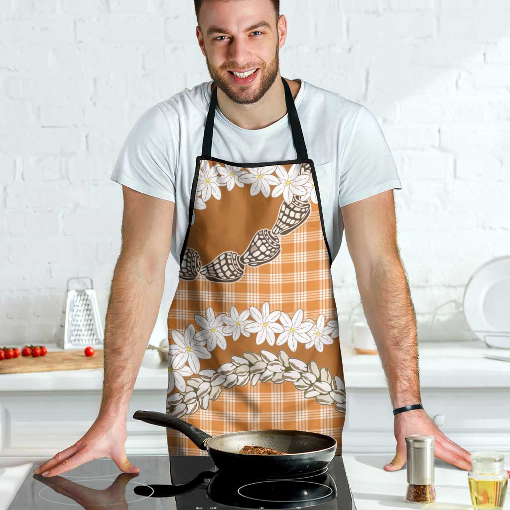 Orange Hawaii Tiare and Shell Lei Apron Hawaiian Palaka Luxury Vibes - Polynesian Pride
