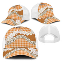 Orange Hawaii Tiare and Shell Lei Baseball Net Cap Hawaiian Palaka Luxury Vibes - Polynesian Pride