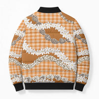 Orange Hawaii Tiare and Shell Lei Bomber Puffer Jacket Hawaiian Palaka Luxury Vibes - Polynesian Pride