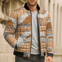 Orange Hawaii Tiare and Shell Lei Bomber Puffer Jacket Hawaiian Palaka Luxury Vibes - Polynesian Pride