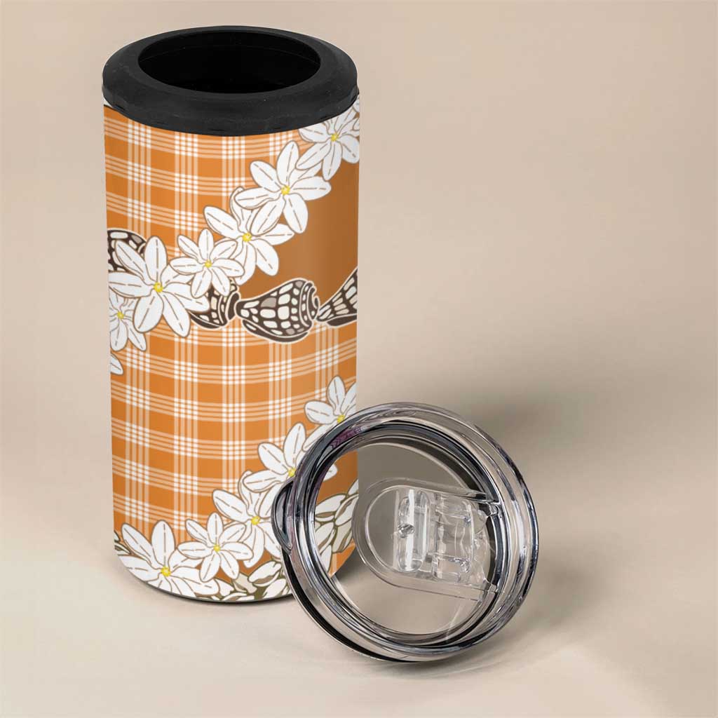 Orange Hawaii Tiare and Shell Lei 4 in 1 Can Cooler Tumbler Hawaiian Palaka Luxury Vibes LT14 - Polynesian Pride