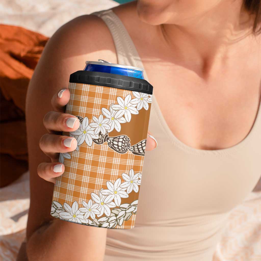 Orange Hawaii Tiare and Shell Lei 4 in 1 Can Cooler Tumbler Hawaiian Palaka Luxury Vibes LT14 - Polynesian Pride
