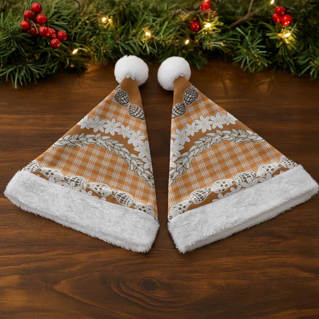 Orange Hawaii Tiare and Shell Lei Christmas Santa Hat Hawaiian Palaka Luxury Vibes - Polynesian Pride