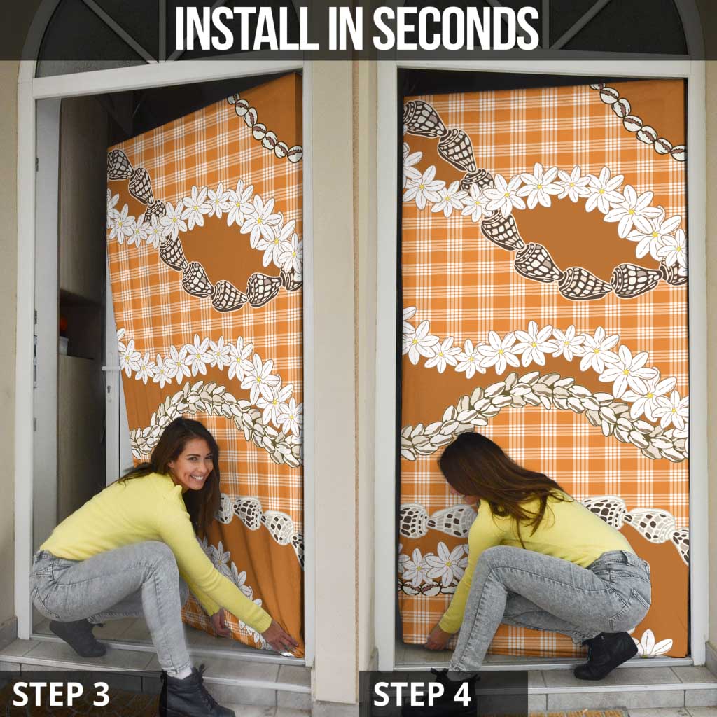 Orange Hawaii Tiare and Shell Lei Door Cover Hawaiian Palaka Luxury Vibes LT14 - Polynesian Pride