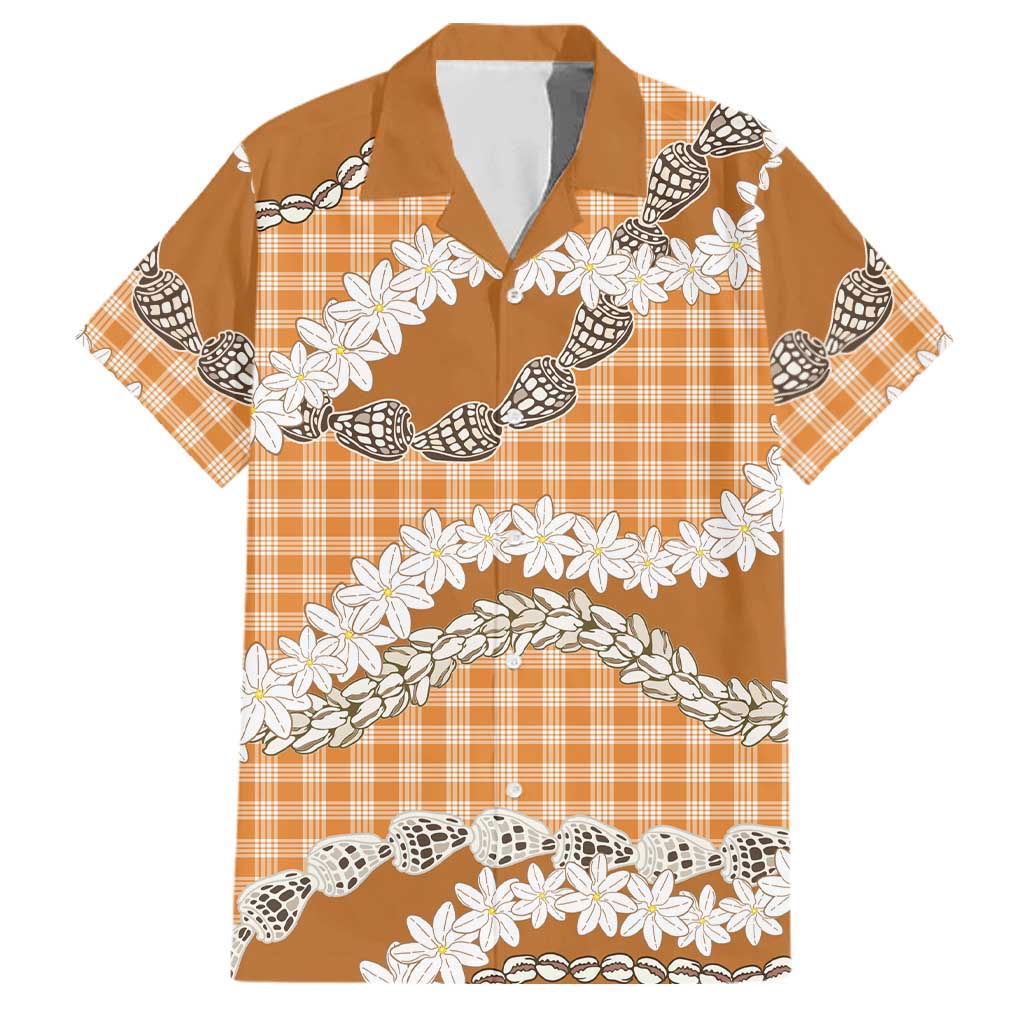 Orange Hawaii Tiare and Shell Lei Family Matching Off The Shoulder Long Sleeve Dress and Hawaiian Shirt Hawaiian Palaka Luxury Vibes LT14 Dad's Shirt - Short Sleeve Orange - Polynesian Pride