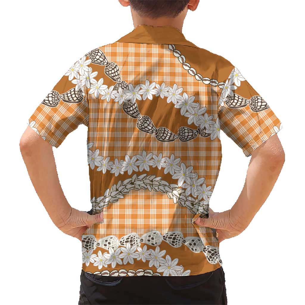 Orange Hawaii Tiare and Shell Lei Family Matching Off Shoulder Short Dress and Hawaiian Shirt Hawaiian Palaka Luxury Vibes LT14 - Polynesian Pride