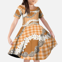 Orange Hawaii Tiare and Shell Lei Family Matching Off Shoulder Short Dress and Hawaiian Shirt Hawaiian Palaka Luxury Vibes LT14 Daughter's Dress Orange - Polynesian Pride