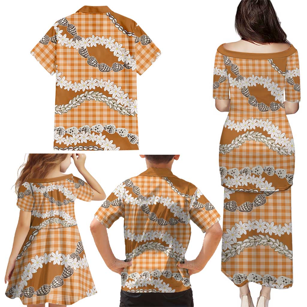 Orange Hawaii Tiare and Shell Lei Family Matching Puletasi and Hawaiian Shirt Hawaiian Palaka Luxury Vibes LT14 - Polynesian Pride