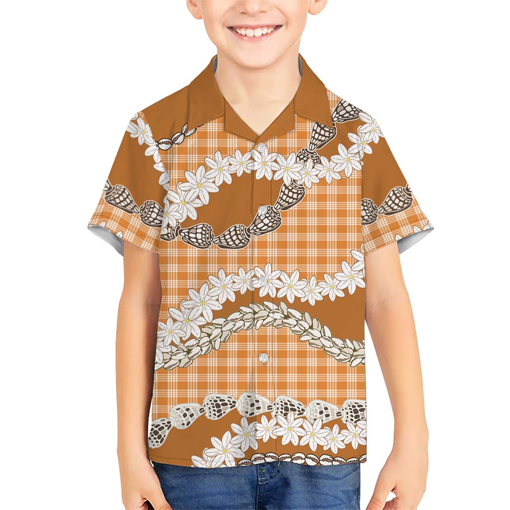 Orange Hawaii Tiare and Shell Lei Family Matching Short Sleeve Bodycon Dress and Hawaiian Shirt Hawaiian Palaka Luxury Vibes LT14 Son's Shirt Orange - Polynesian Pride