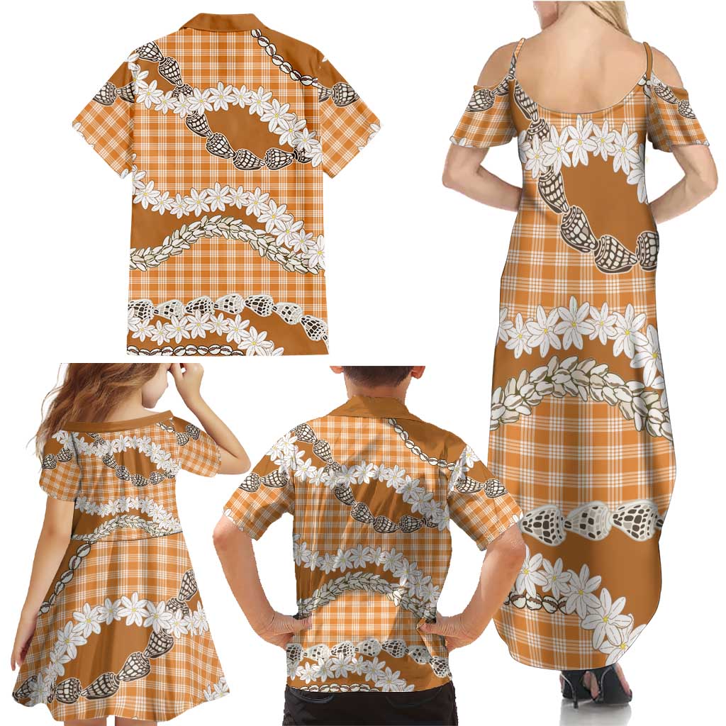 Orange Hawaii Tiare and Shell Lei Family Matching Summer Maxi Dress and Hawaiian Shirt Hawaiian Palaka Luxury Vibes LT14 - Polynesian Pride