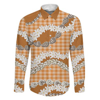 Orange Hawaii Tiare and Shell Lei Family Matching Summer Maxi Dress and Hawaiian Shirt Hawaiian Palaka Luxury Vibes LT14 Dad's Shirt - Long Sleeve Orange - Polynesian Pride