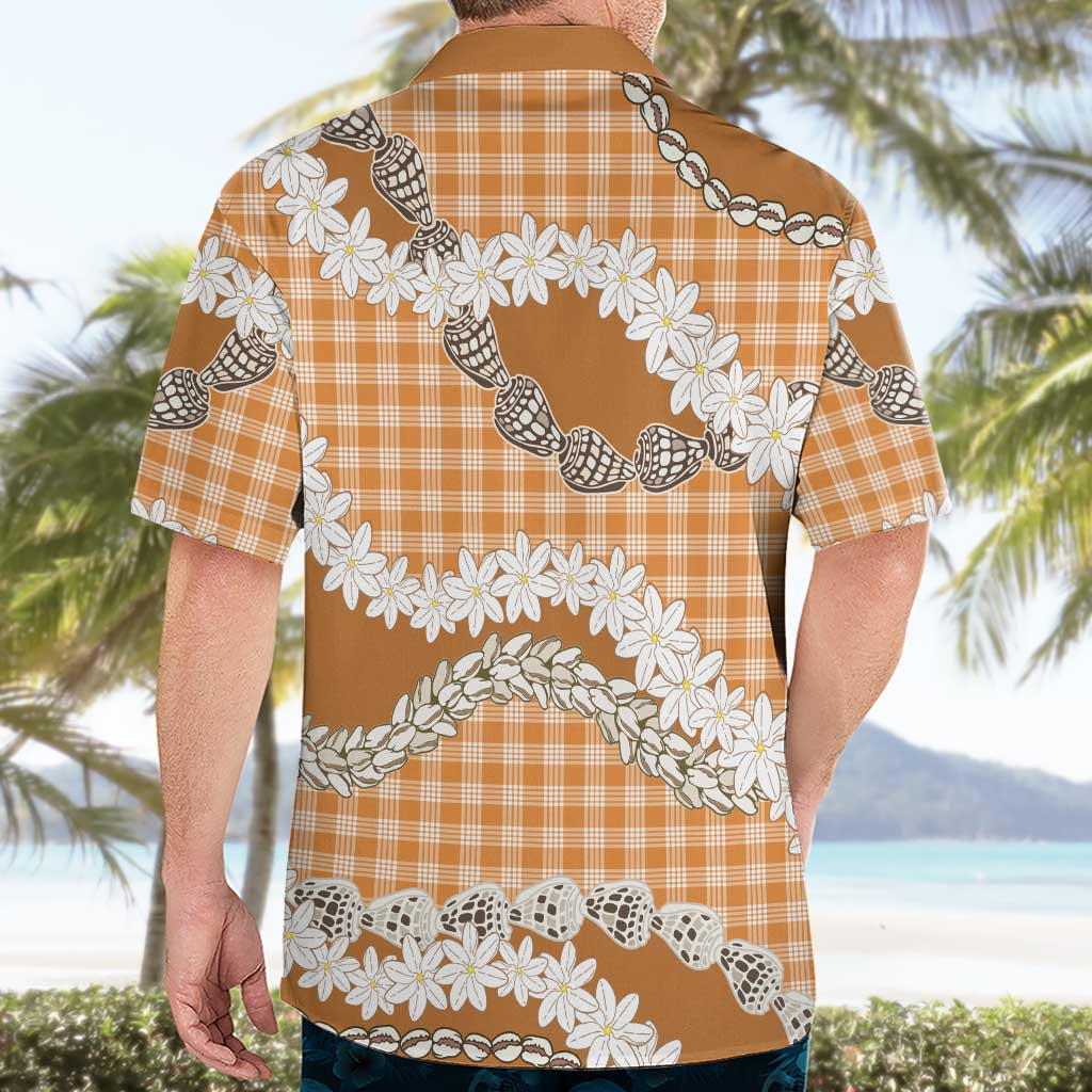 Orange Hawaii Tiare and Shell Lei Hawaiian Shirt Hawaiian Palaka Luxury Vibes - Polynesian Pride