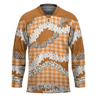 Orange Hawaii Tiare and Shell Lei Hockey Jersey Hawaiian Palaka Luxury Vibes - Polynesian Pride