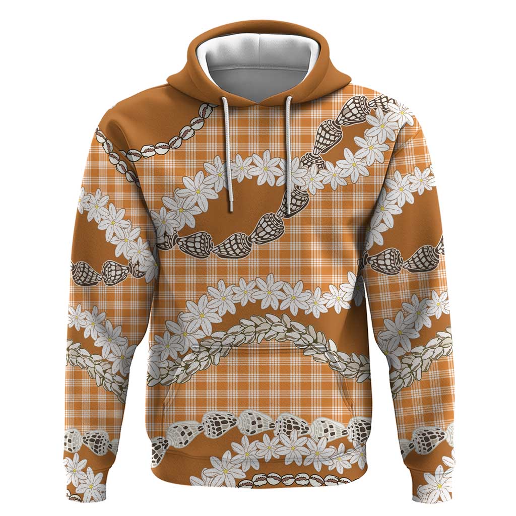 Orange Hawaii Tiare and Shell Lei Hoodie Hawaiian Palaka Luxury Vibes LT14 Pullover Hoodie Orange - Polynesian Pride
