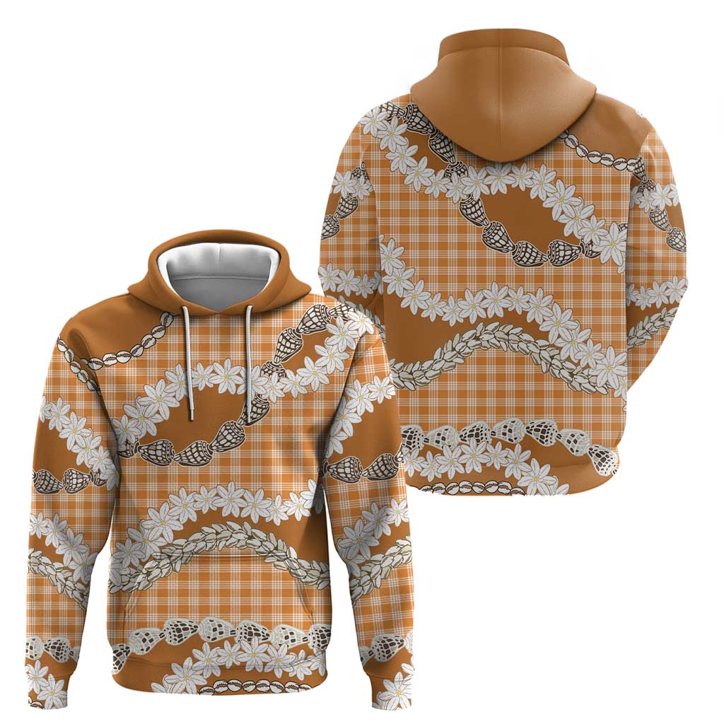 Orange Hawaii Tiare and Shell Lei Hoodie Hawaiian Palaka Luxury Vibes LT14 - Polynesian Pride