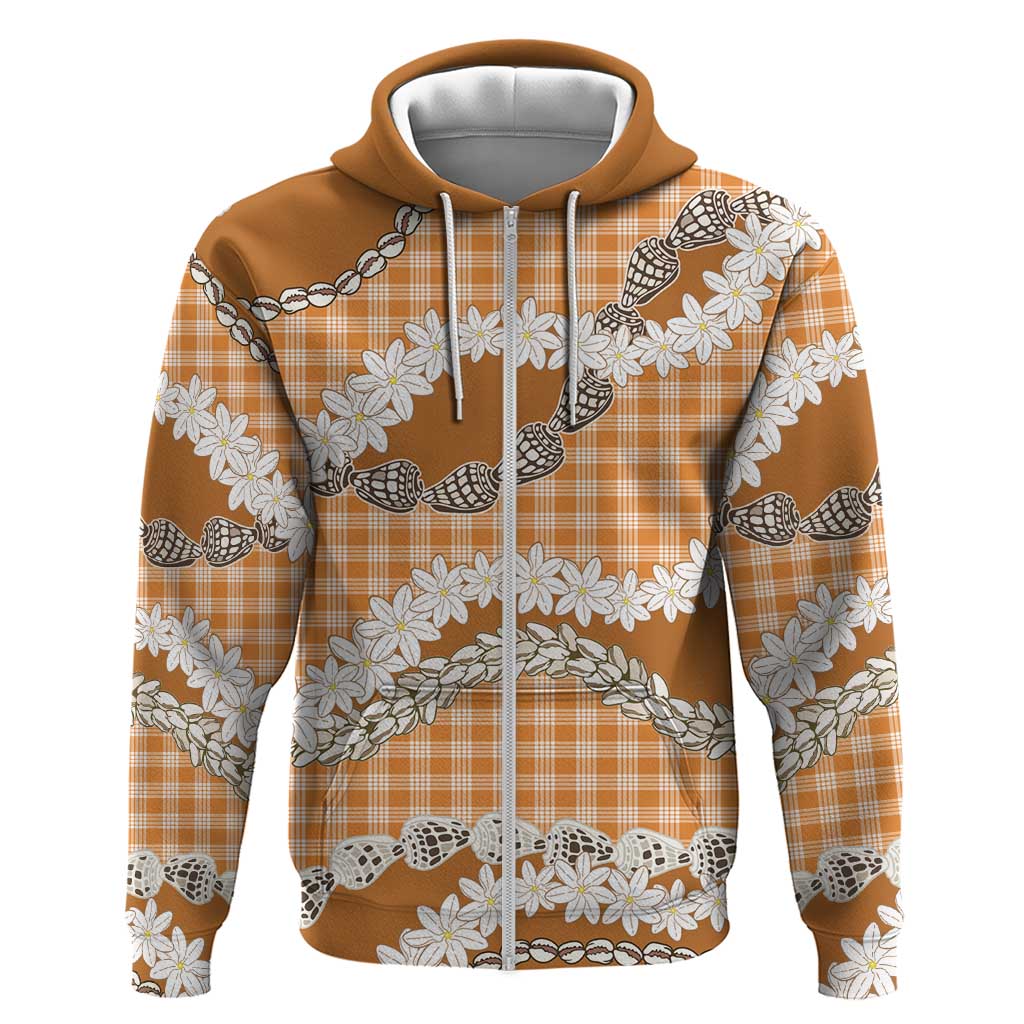 Orange Hawaii Tiare and Shell Lei Hoodie Hawaiian Palaka Luxury Vibes LT14 Zip Hoodie Orange - Polynesian Pride