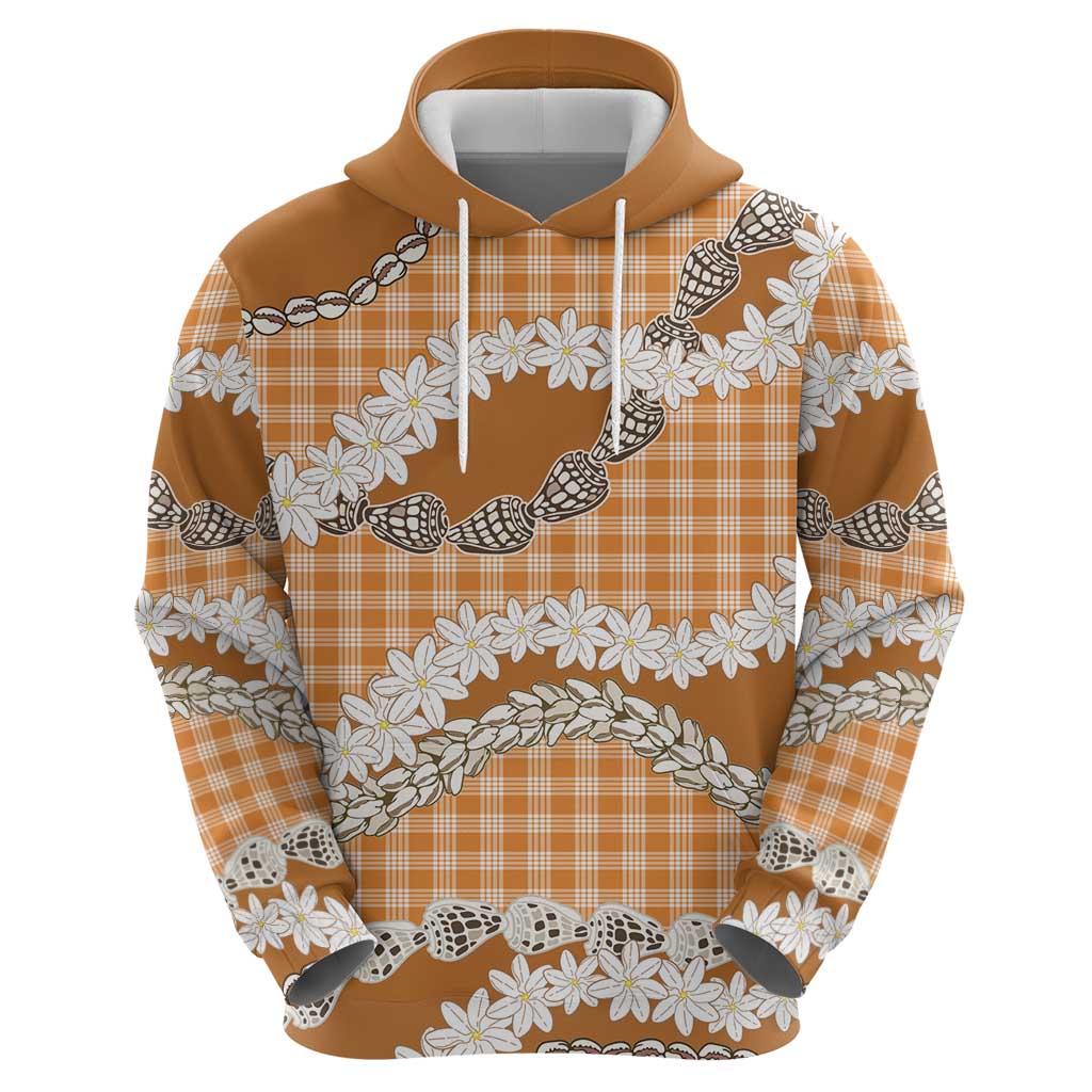 Orange Hawaii Tiare and Shell Lei Hoodie Hawaiian Palaka Luxury Vibes LT14 - Polynesian Pride