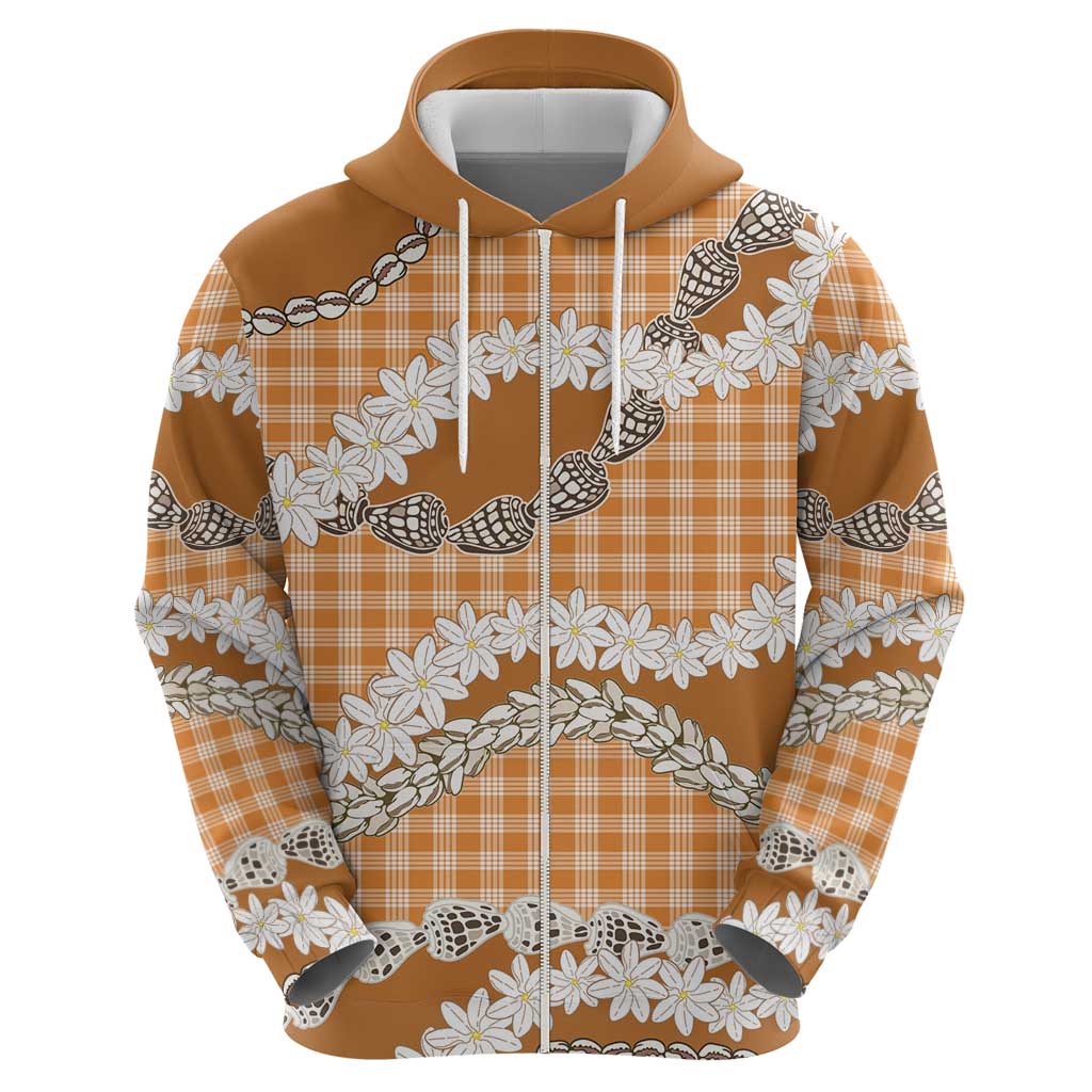Orange Hawaii Tiare and Shell Lei Hoodie Hawaiian Palaka Luxury Vibes LT14 - Polynesian Pride