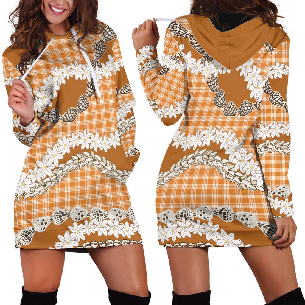 Orange Hawaii Tiare and Shell Lei Hoodie Dress Hawaiian Palaka Luxury Vibes LT14 - Polynesian Pride