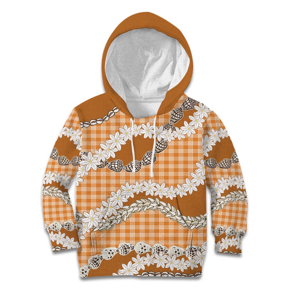 Orange Hawaii Tiare and Shell Lei Kid Hoodie Hawaiian Palaka Luxury Vibes - Polynesian Pride