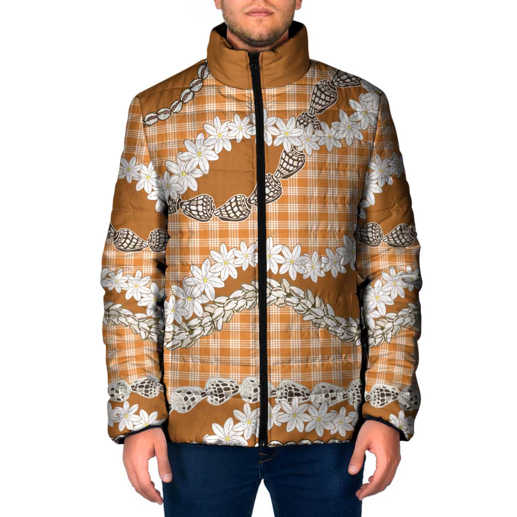 Orange Hawaii Tiare and Shell Lei Padded Jacket Hawaiian Palaka Luxury Vibes - Polynesian Pride