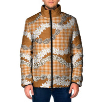 Orange Hawaii Tiare and Shell Lei Padded Jacket Hawaiian Palaka Luxury Vibes - Polynesian Pride
