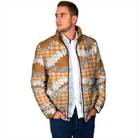 Orange Hawaii Tiare and Shell Lei Padded Jacket Hawaiian Palaka Luxury Vibes - Polynesian Pride