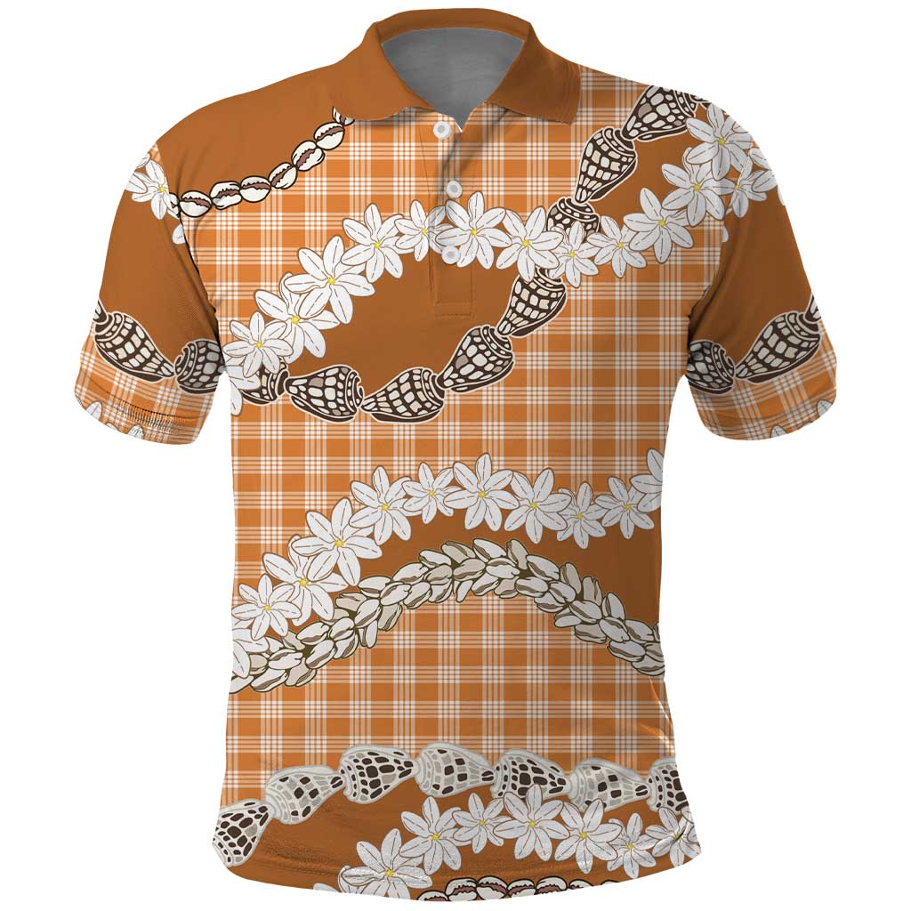 Orange Hawaii Tiare and Shell Lei Polo Shirt Hawaiian Palaka Luxury Vibes LT14 Orange - Polynesian Pride