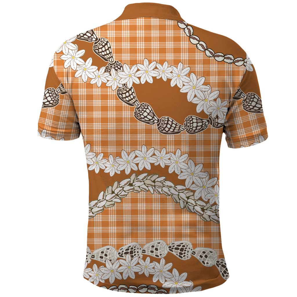 Orange Hawaii Tiare and Shell Lei Polo Shirt Hawaiian Palaka Luxury Vibes LT14 - Polynesian Pride