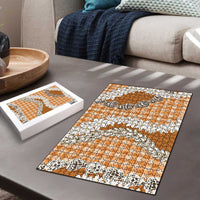 Orange Hawaii Tiare and Shell Lei Puzzle Hawaiian Palaka Luxury Vibes - Polynesian Pride
