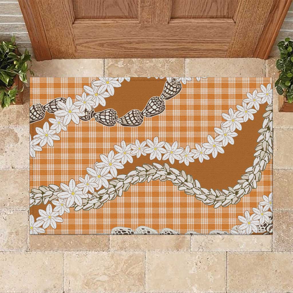 Orange Hawaii Tiare and Shell Lei Rubber Doormat Hawaiian Palaka Luxury Vibes LT14 Orange - Polynesian Pride