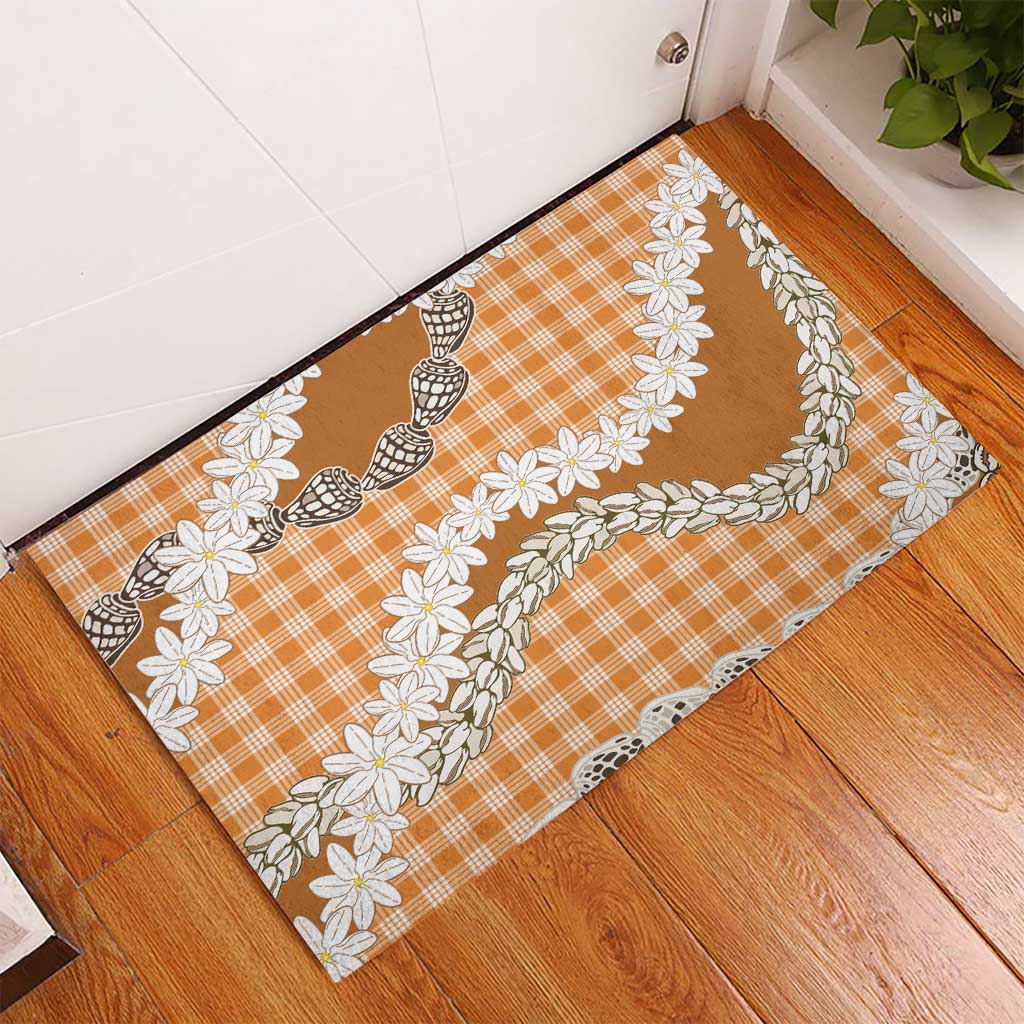 Orange Hawaii Tiare and Shell Lei Rubber Doormat Hawaiian Palaka Luxury Vibes LT14 - Polynesian Pride