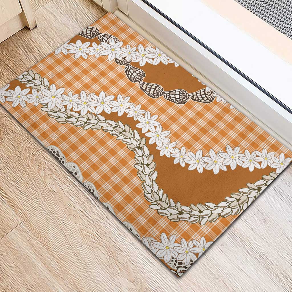 Orange Hawaii Tiare and Shell Lei Rubber Doormat Hawaiian Palaka Luxury Vibes LT14 - Polynesian Pride