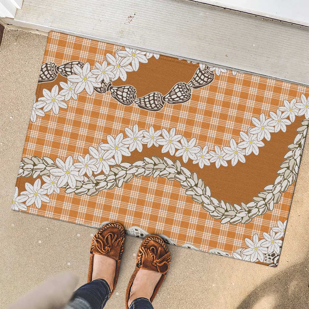 Orange Hawaii Tiare and Shell Lei Rubber Doormat Hawaiian Palaka Luxury Vibes LT14 - Polynesian Pride