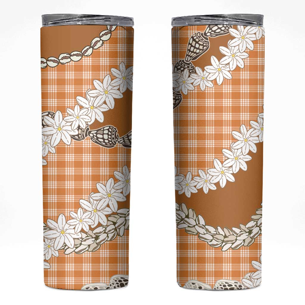 Orange Hawaii Tiare and Shell Lei Skinny Tumbler Hawaiian Palaka Luxury Vibes LT14 Orange - Polynesian Pride