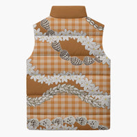 Orange Hawaii Tiare and Shell Lei Sleeveless Puffer Jacket Hawaiian Palaka Luxury Vibes - Polynesian Pride