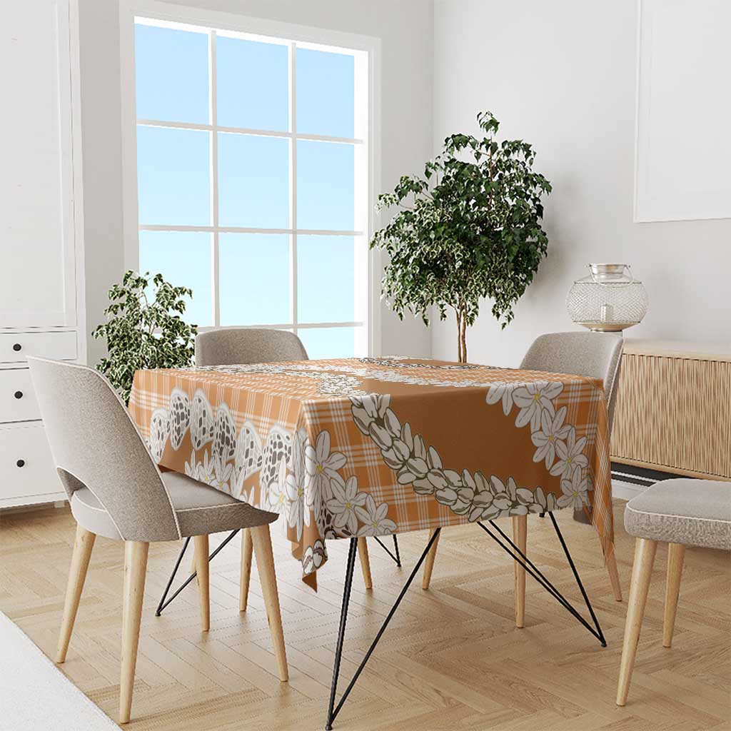 Orange Hawaii Tiare and Shell Lei Tablecloth Hawaiian Palaka Luxury Vibes - Polynesian Pride