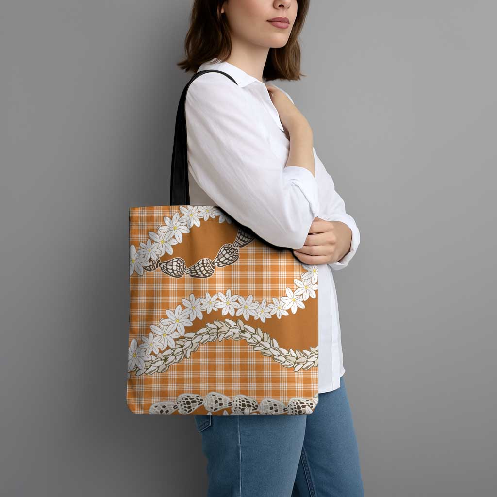 Orange Hawaii Tiare and Shell Lei Tote Bag Hawaiian Palaka Luxury Vibes - Polynesian Pride