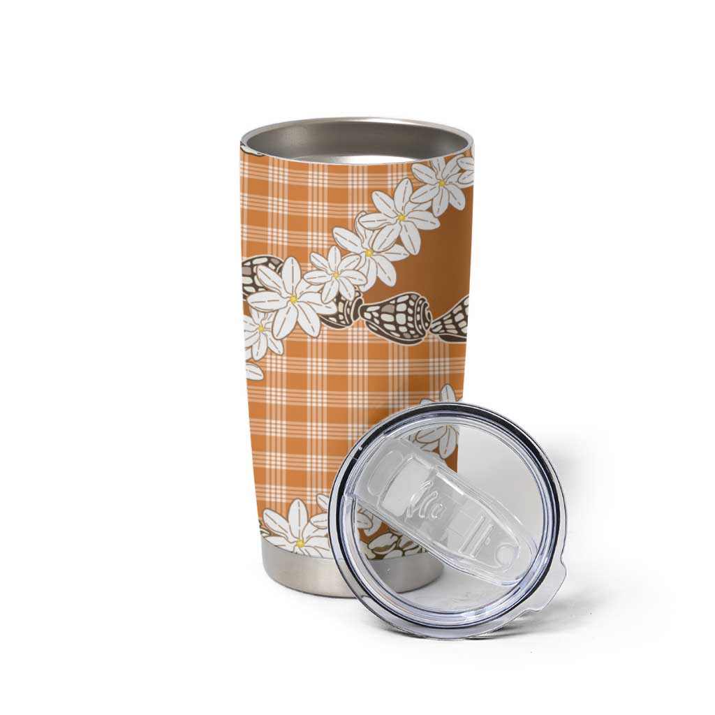 Orange Hawaii Tiare and Shell Lei Tumbler Cup Hawaiian Palaka Luxury Vibes - Polynesian Pride