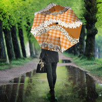 Orange Hawaii Tiare and Shell Lei Umbrella Hawaiian Palaka Luxury Vibes - Polynesian Pride