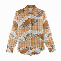 Orange Hawaii Tiare and Shell Lei Women Casual Shirt Hawaiian Palaka Luxury Vibes - Polynesian Pride