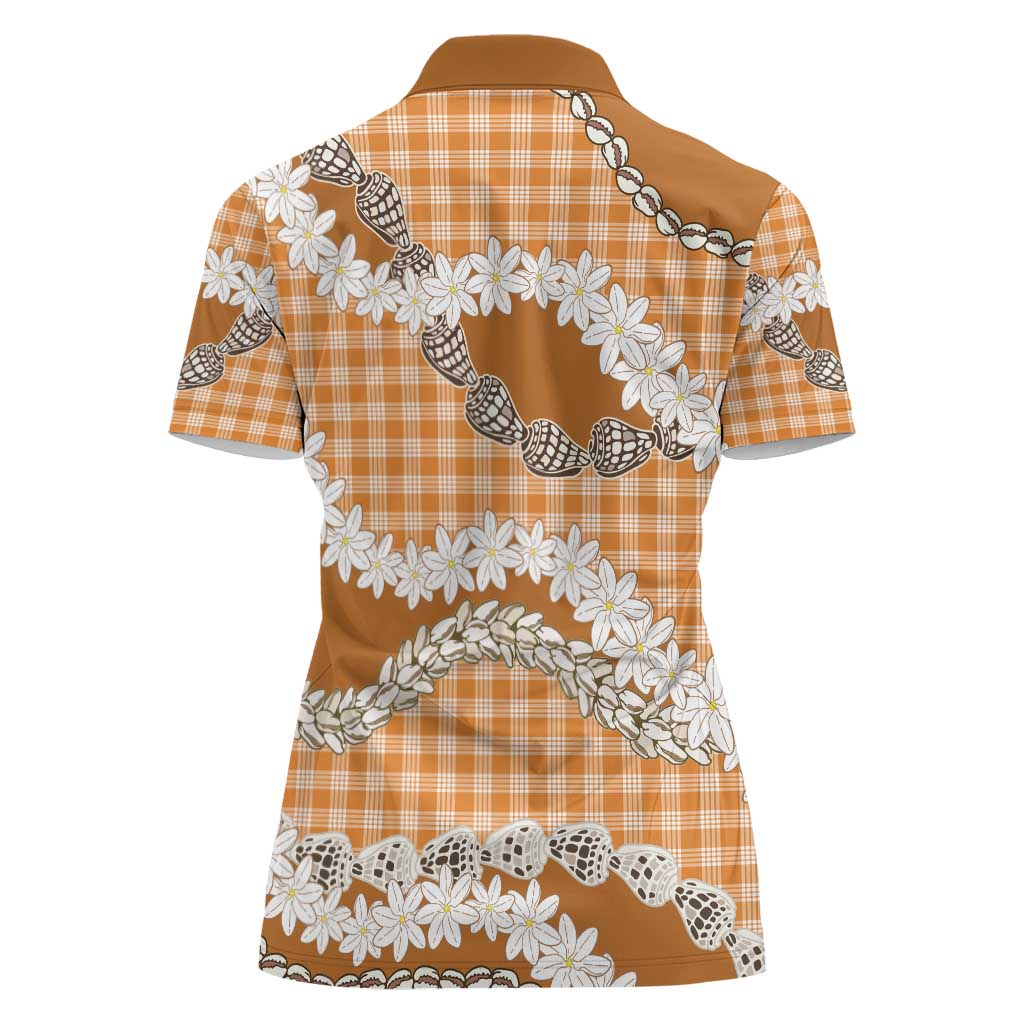 Orange Hawaii Tiare and Shell Lei Women Polo Shirt Hawaiian Palaka Luxury Vibes - Polynesian Pride