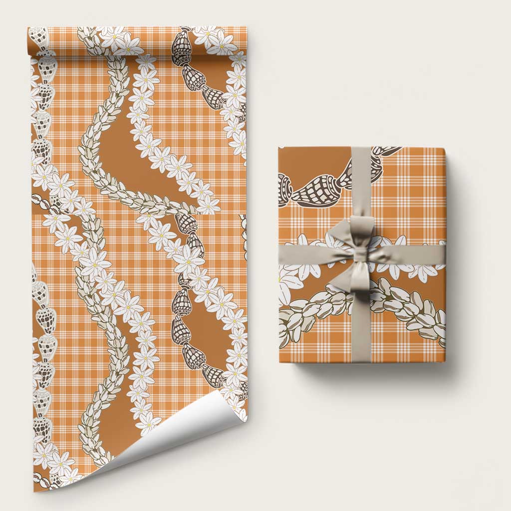 Orange Hawaii Tiare and Shell Lei Wrapping Paper Hawaiian Palaka Luxury Vibes LT14 58" × 23" Orange - Polynesian Pride