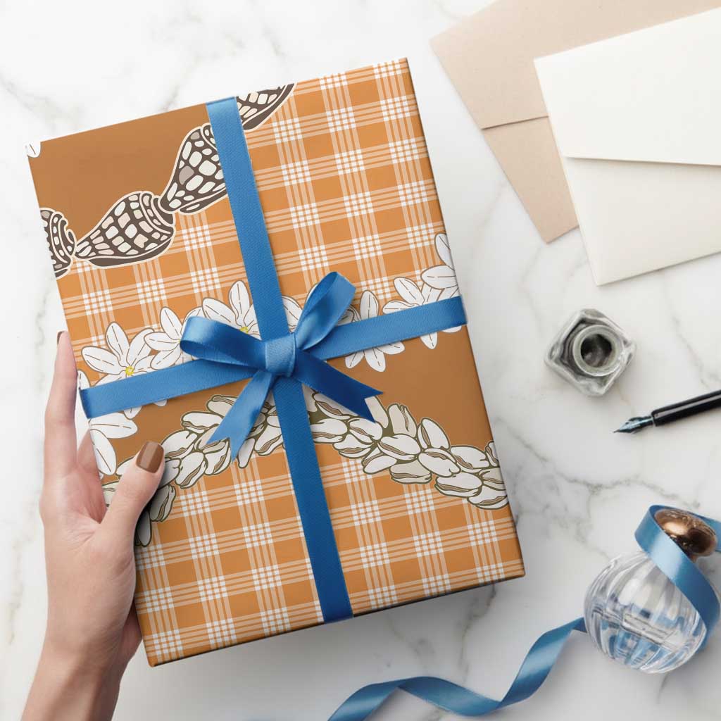 Orange Hawaii Tiare and Shell Lei Wrapping Paper Hawaiian Palaka Luxury Vibes LT14 - Polynesian Pride