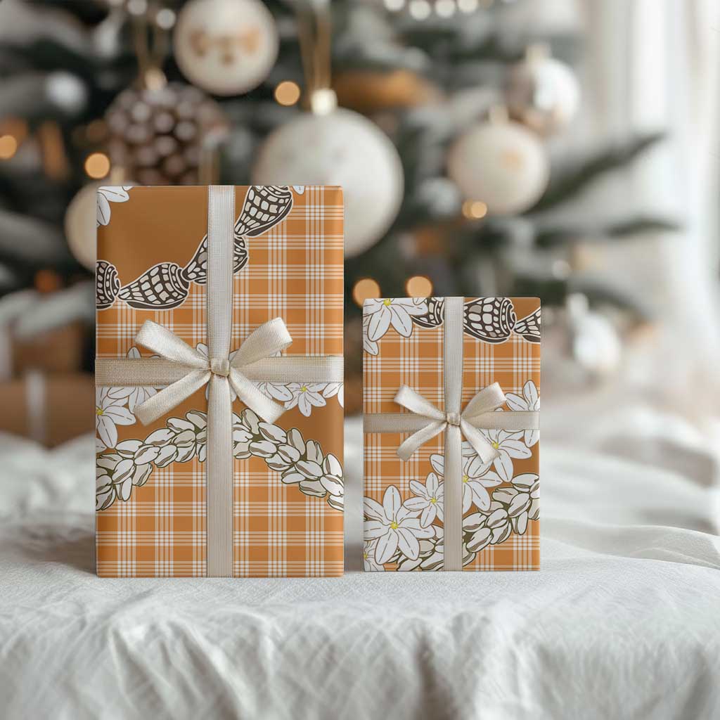 Orange Hawaii Tiare and Shell Lei Wrapping Paper Hawaiian Palaka Luxury Vibes LT14 - Polynesian Pride